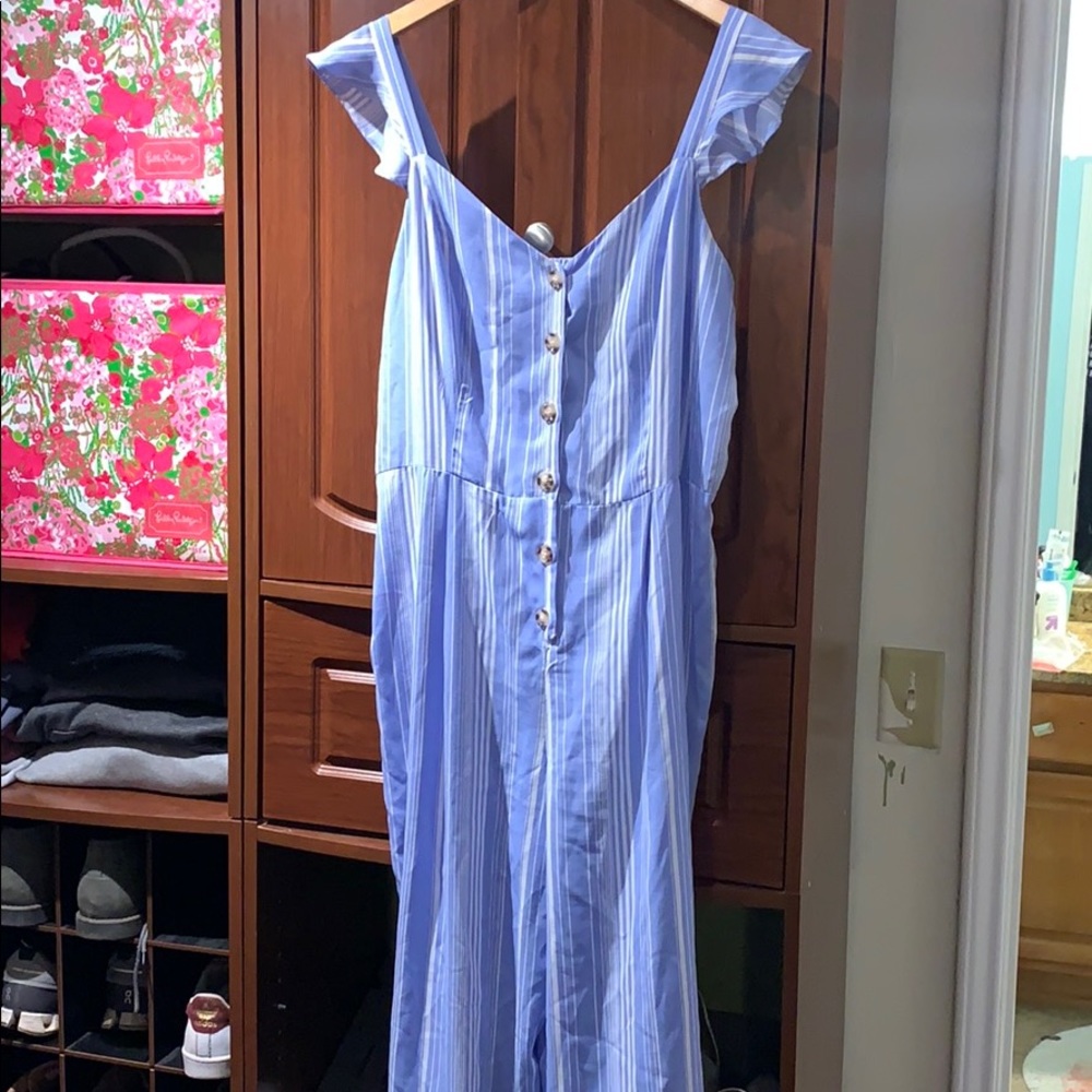 Candies Blue and White Striped Jumpsuit